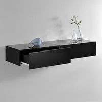 Set di 2 Comodini da Parete con Cassetto 46x30x15 cm Nero Lucido [en.casa]