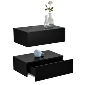 Set di 2 Comodini da Parete con Cassetto 46x30x15 cm Nero Lucido [en.casa]