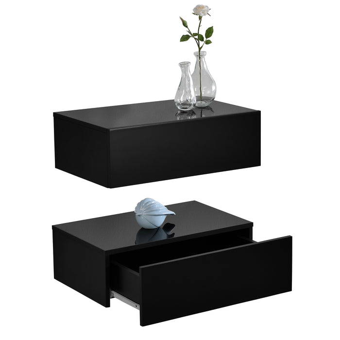 Set di 2 Comodini da Parete con Cassetto 46x30x15 cm Nero Lucido [en.casa]