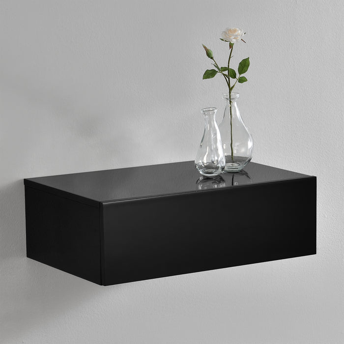 Comodino da Parete con Cassetto Integrato 46x30x15 cm Nero Lucido [en.casa]