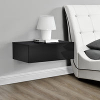 Comodino da Parete con Cassetto Integrato 46x30x15 cm Nero Lucido [en.casa]