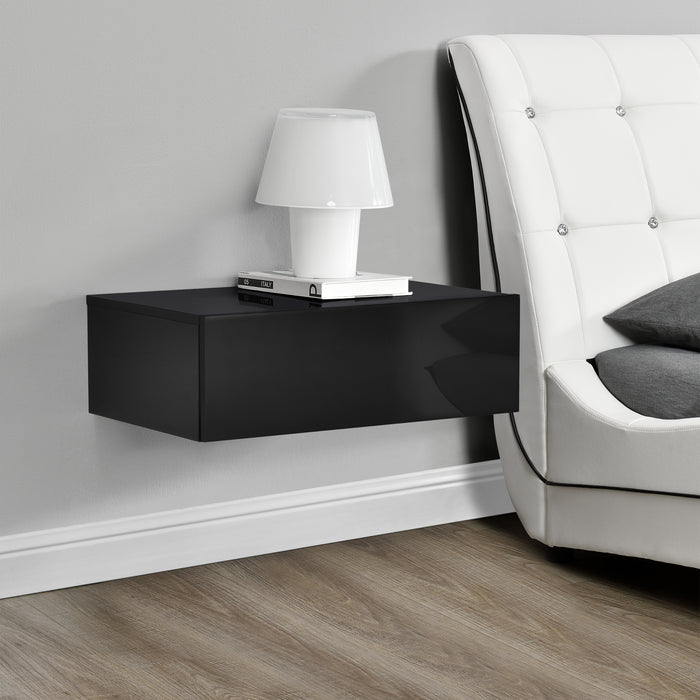 Comodino da Parete con Cassetto Integrato 46x30x15 cm Nero Lucido [en.casa]