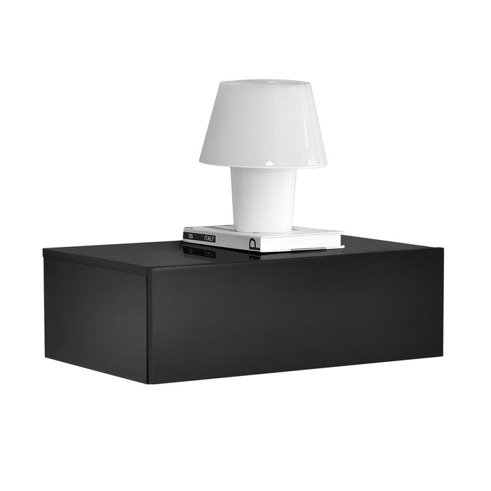 Comodino da Parete con Cassetto Integrato 46x30x15 cm Nero Lucido [en.casa]