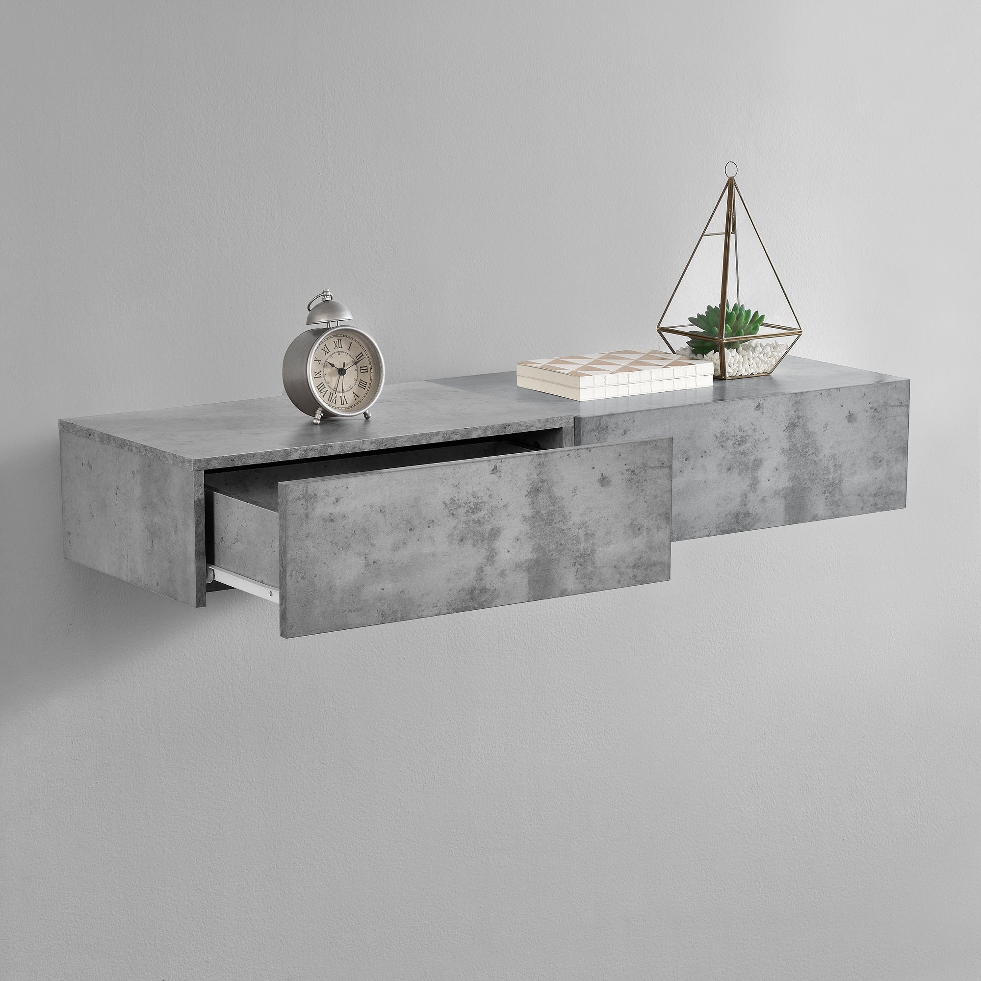 Set di 2 Comodini da Parete con Cassetto 46x30x15 cm Effetto Cemento [en.casa]