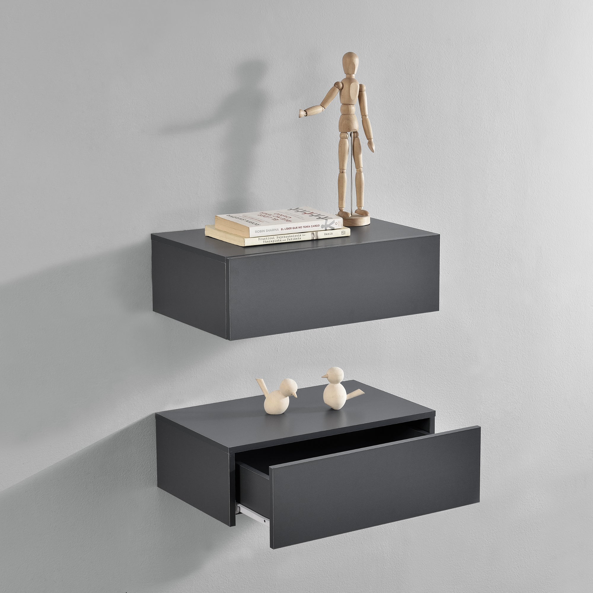 Set di 2 Comodini da Parete con Cassetto 46x30x15 cm Grigio Scuro [en.casa]