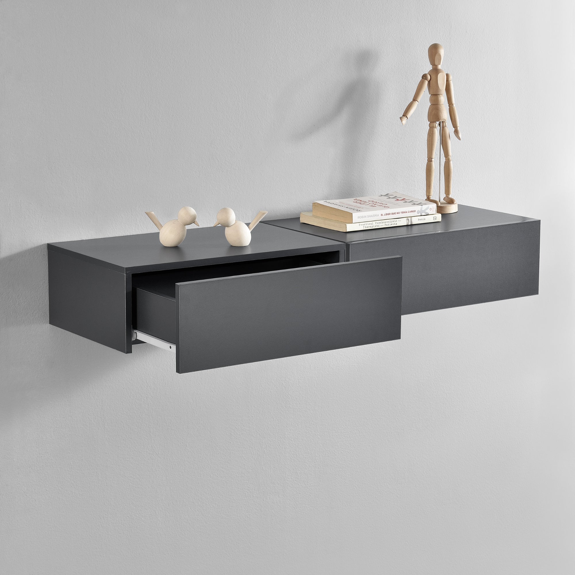 Set di 2 Comodini da Parete con Cassetto 46x30x15 cm Grigio Scuro [en.casa]