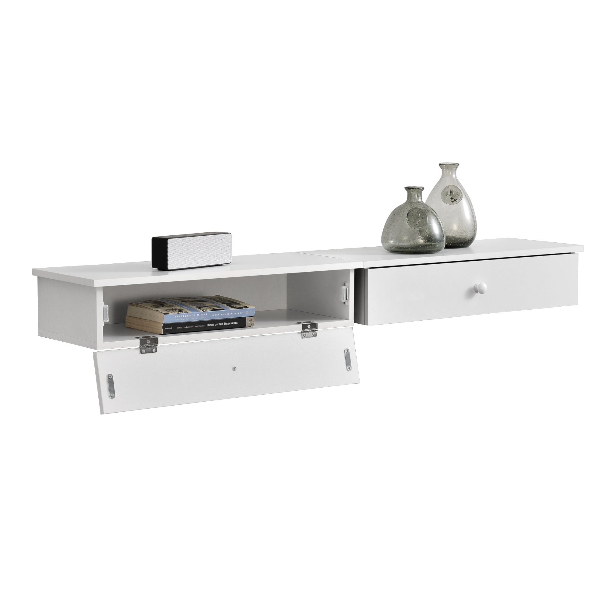 Set di 2 Mensole da Parete con Scomparto Chiuso 60 x 24 x 12,6 cm - Bianco [en.casa]