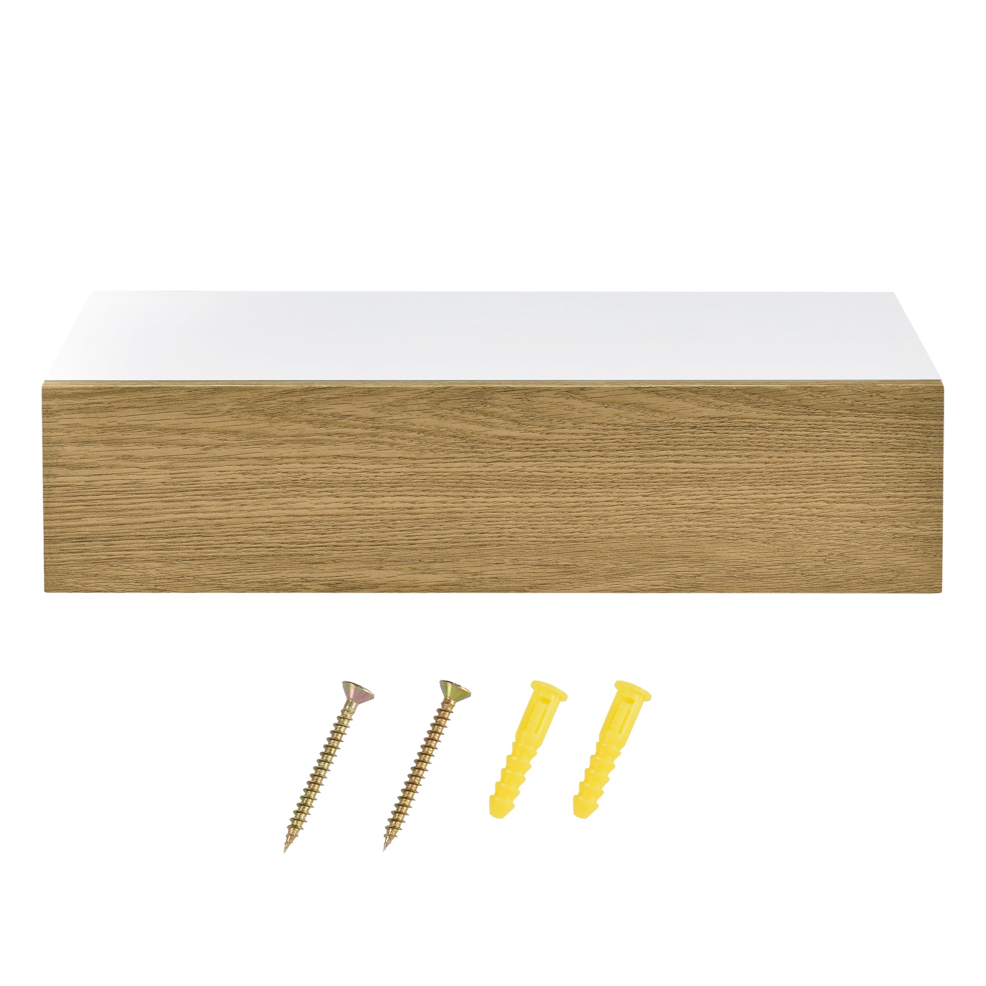 Set di 2 Mensole da Parete con Cassetto Integrato 50x24x12 cm - Bianco / Effetto Legno [en.casa]