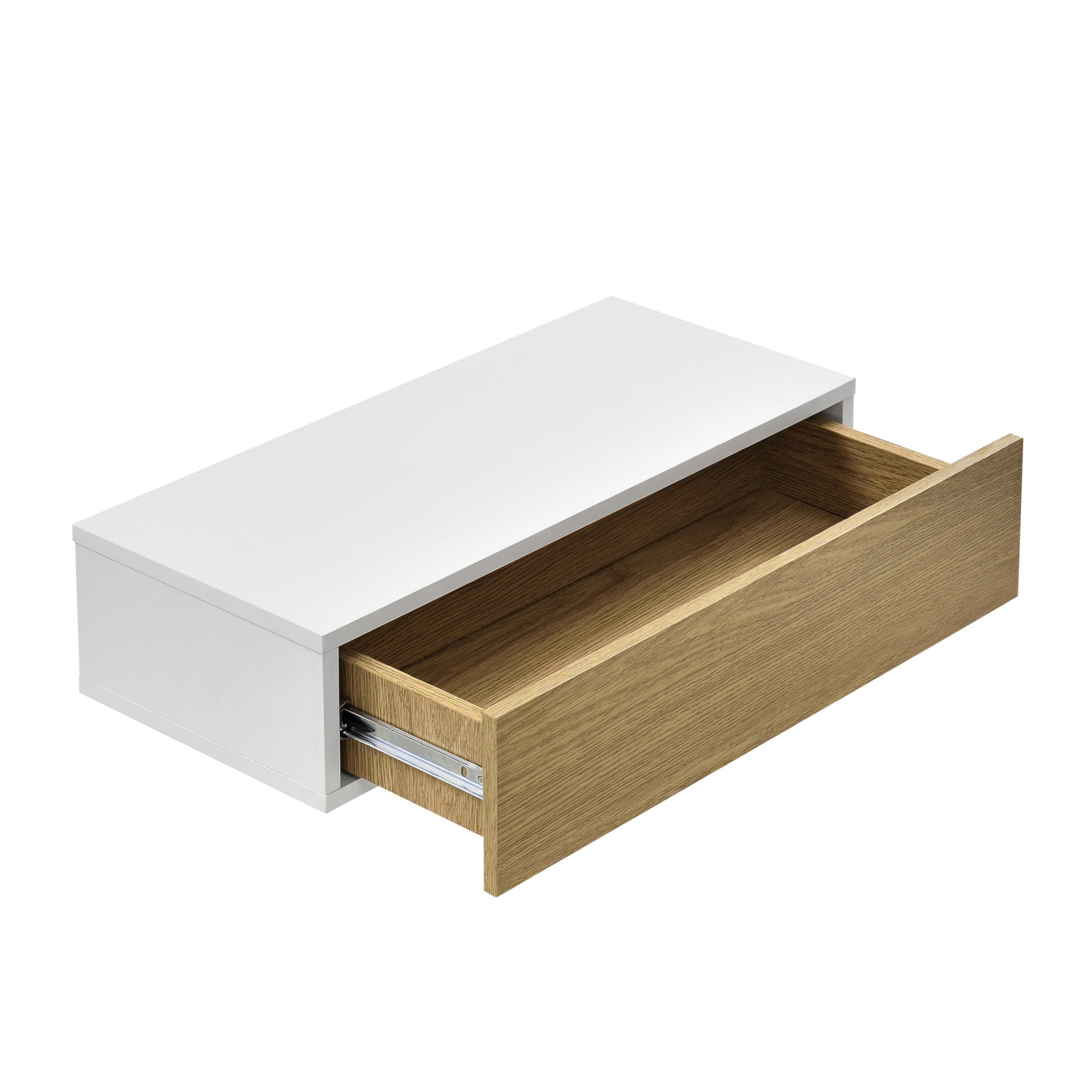 Set di 2 Mensole da Parete con Cassetto Integrato 50x24x12 cm - Bianco / Effetto Legno [en.casa]