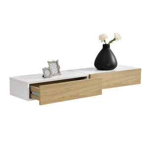 Set di 2 Mensole da Parete con Cassetto Integrato 50x24x12 cm - Bianco / Effetto Legno [en.casa]