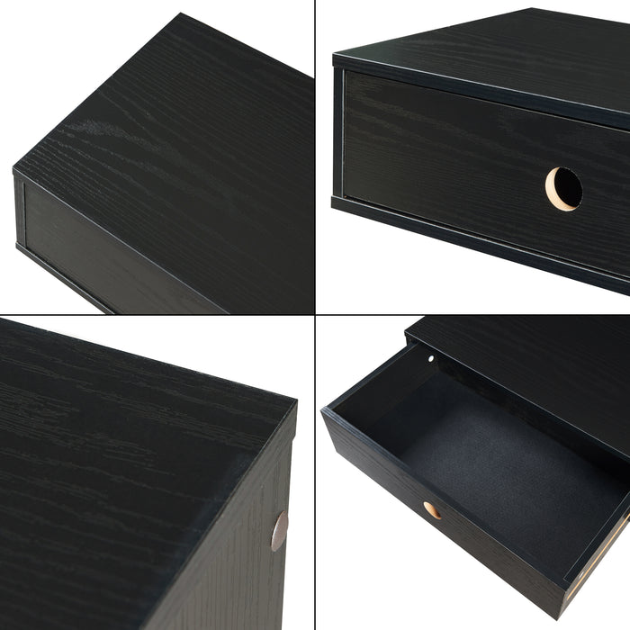 Mensola da Parete Stor con Cassetto Integrato e Ripiano Laterale - Nero [en.casa]