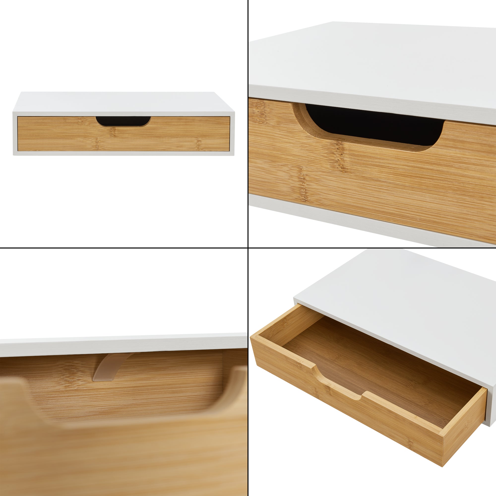 Set Bokn di 2 Mensole con Cassetto Integrato 40 x 24 x 8 cm Bambù - Bianco [en.casa]