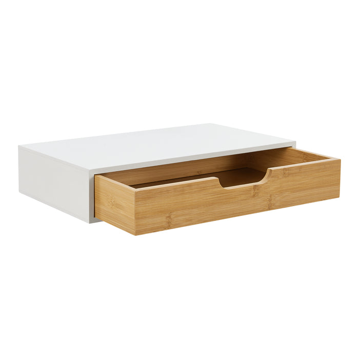 Set Bokn di 2 Mensole con Cassetto Integrato 40 x 24 x 8 cm Bambù - Bianco [en.casa]