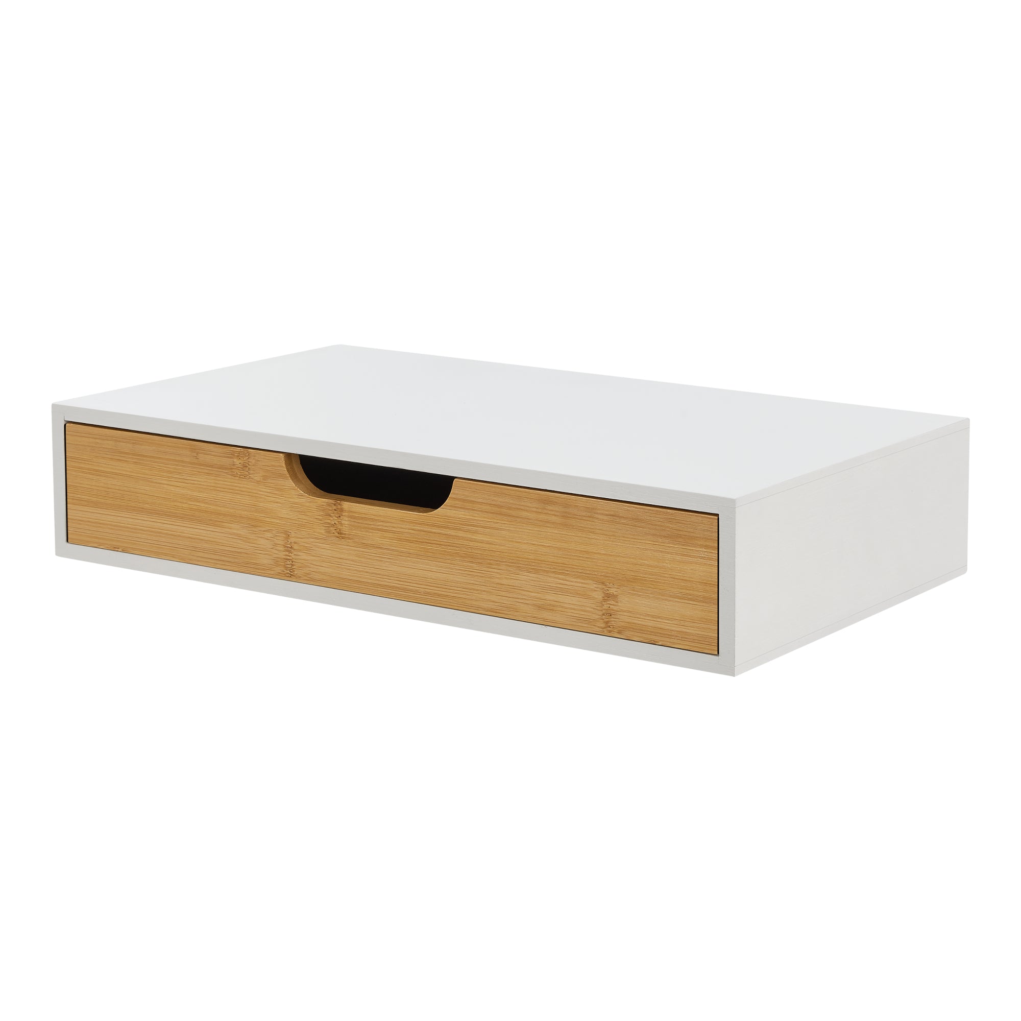 Set Bokn di 2 Mensole con Cassetto Integrato 40 x 24 x 8 cm Bambù - Bianco [en.casa]