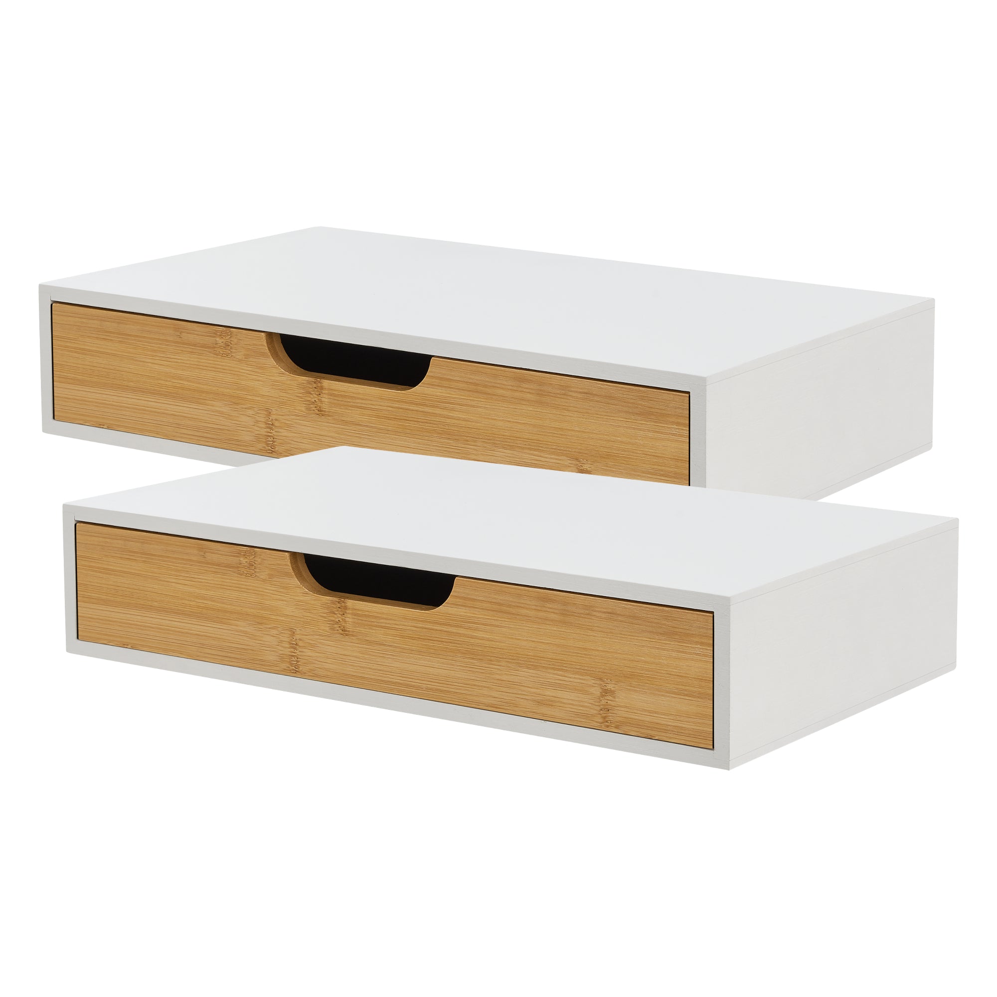 Set Bokn di 2 Mensole con Cassetto Integrato 40 x 24 x 8 cm Bambù - Bianco [en.casa]