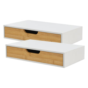 Set Bokn di 2 Mensole con Cassetto Integrato 40 x 24 x 8 cm Bambù - Bianco [en.casa]