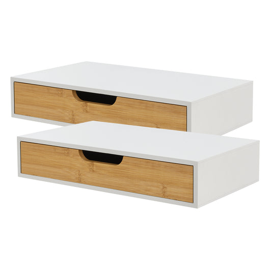 Set Bokn di 2 Mensole con Cassetto Integrato 40 x 24 x 8 cm Bambù - Bianco [en.casa]