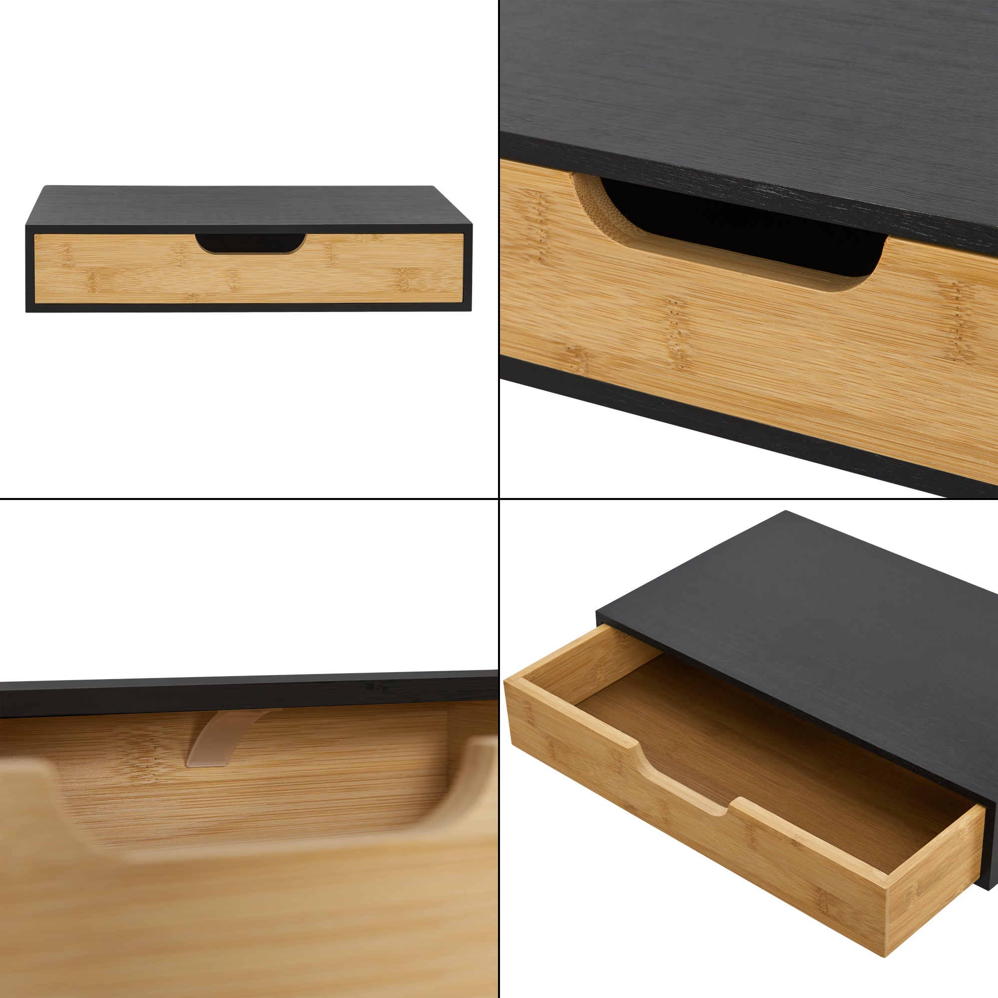 Mensola Bokn con Cassetto Integrato 40 x 24 x 8 cm Bambù Nero [en.casa]