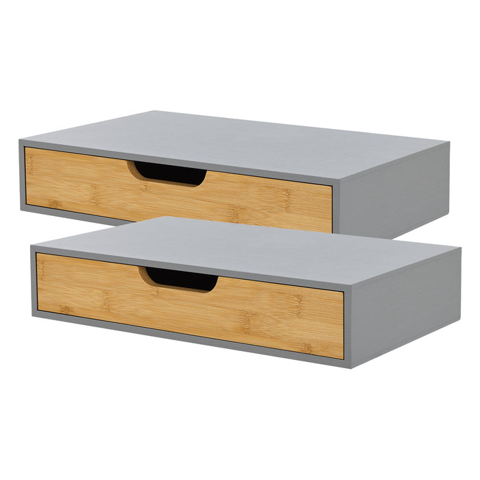 Set Bokn di 2 Mensole con Cassetto Integrato 40 x 24 x 8 cm Bambù - Grigio [en.casa]