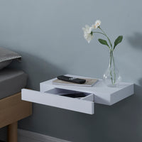 Mensola Hyvinkää con Cassetto Integrato Comodino Sospeso 39,5 x 25 x 5 cm Bianco [en.casa]