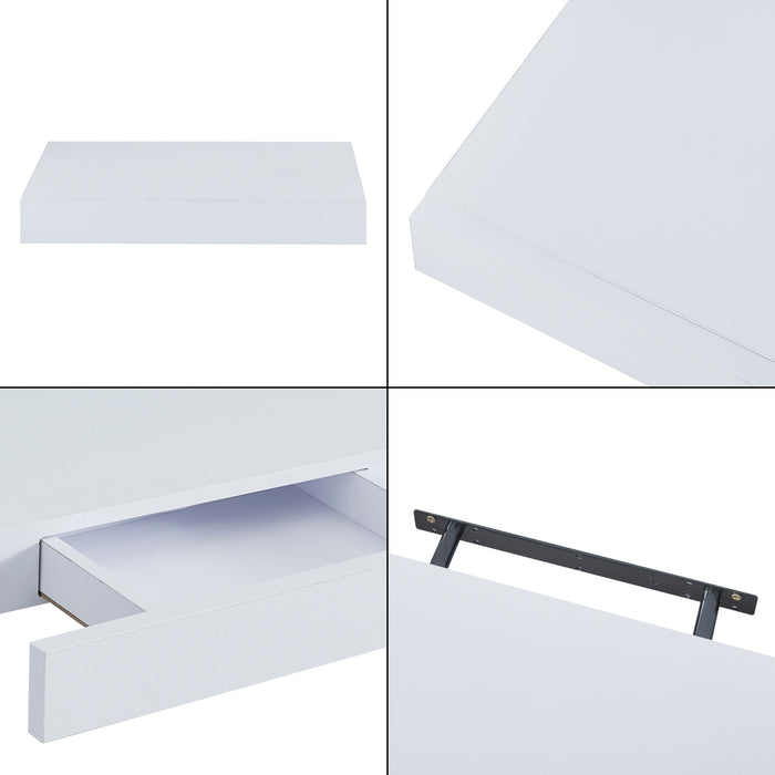 Mensola Hyvinkää con Cassetto Integrato Comodino Sospeso 39,5 x 25 x 5 cm Bianco [en.casa]