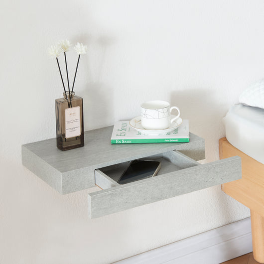 Mensola Hyvinkää con Cassetto Integrato Comodino Sospeso 39,5 x 25 x 5 cm Effetto Cemento [en.casa]