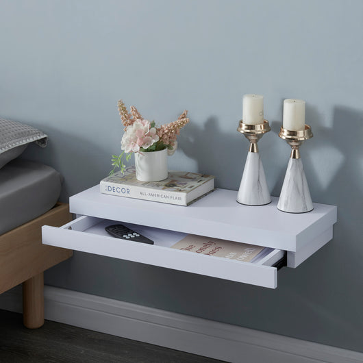 Mensola Karkkila con Cassetto Integrato Comodino Sospeso 60 x 23,5 x 8 cm Bianco [en.casa]