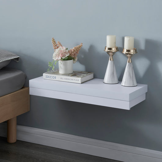 Mensola Karkkila con Cassetto Integrato Comodino Sospeso 60 x 23,5 x 8 cm Bianco [en.casa]