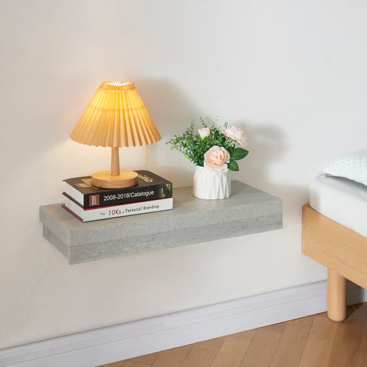 Mensola Karkkila con Cassetto Integrato Comodino Sospeso 60 x 23,5 x 8 cm Effetto Cemento [en.casa]