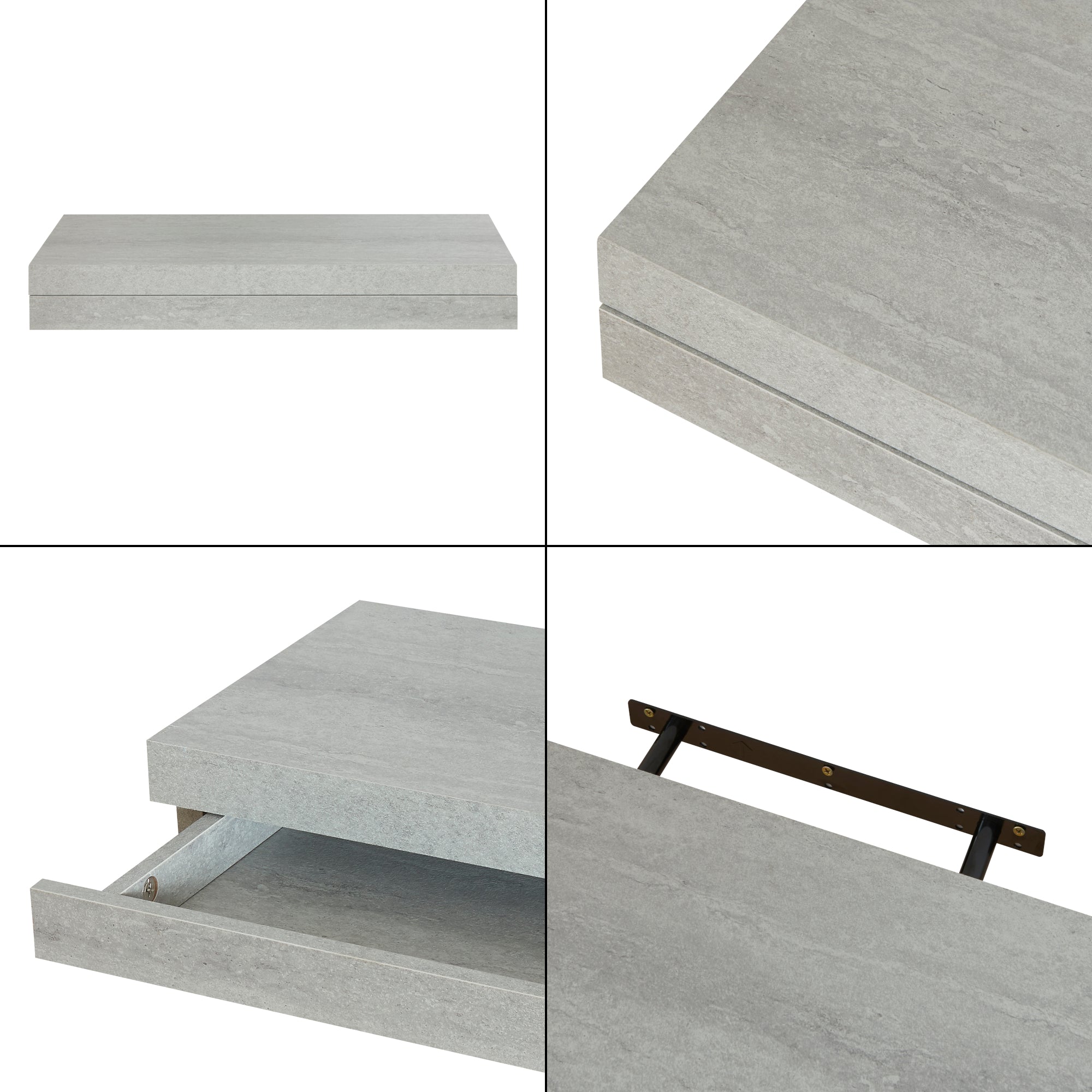 Mensola Karkkila con Cassetto Integrato Comodino Sospeso 60 x 23,5 x 8 cm Effetto Cemento [en.casa]