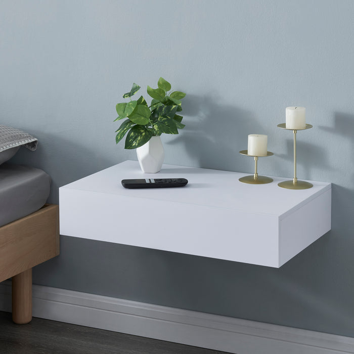 Mensola Kärsämäki con Cassetto Comodino Sospeso 60 x 35 x 12 cm Bianco [en.casa]