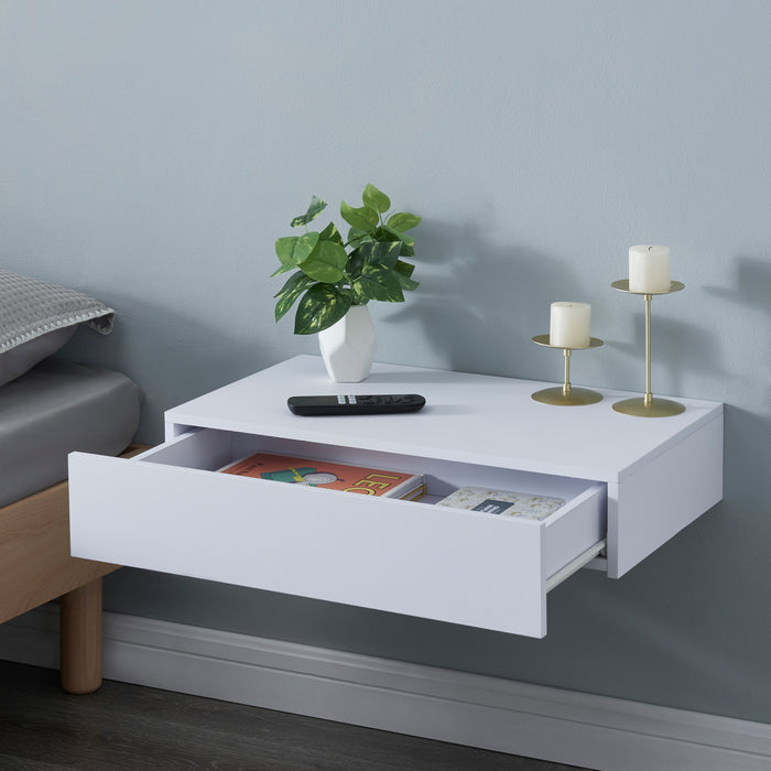 Mensola Kärsämäki con Cassetto Comodino Sospeso 60 x 35 x 12 cm Bianco [en.casa]
