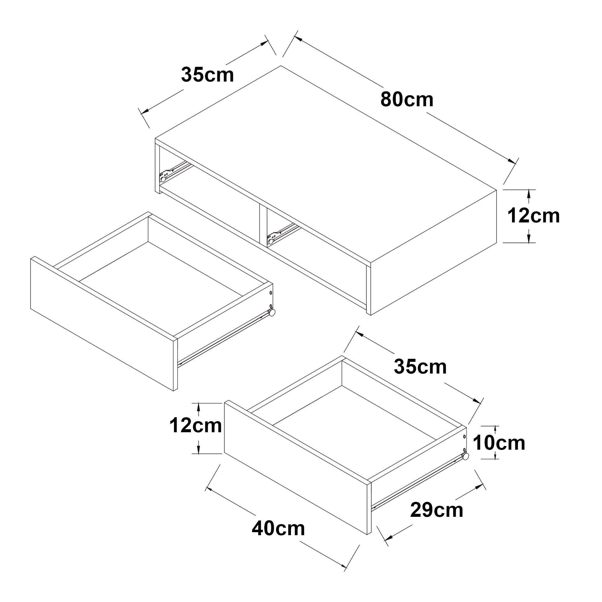 Mensola da parete 2 cassetti 80 x 35 x 12 cm bianco 03_0007007