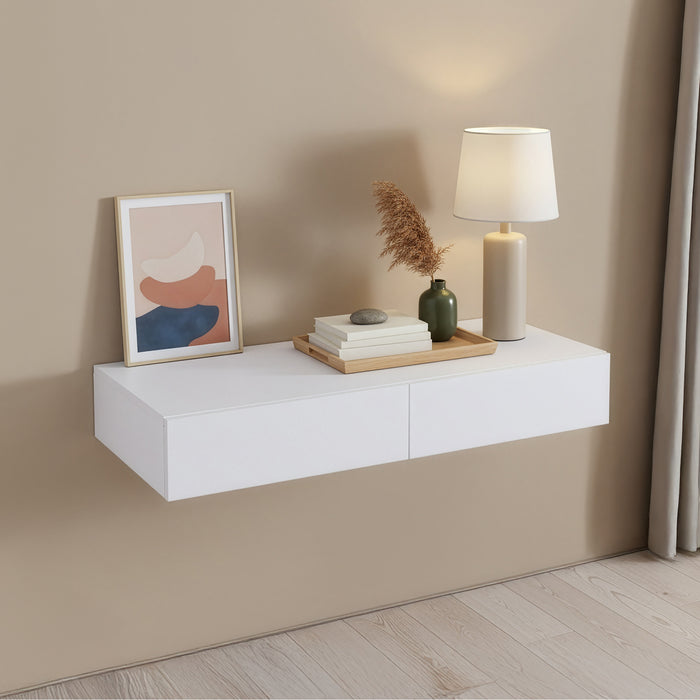 Mensola Karstula con 2 Cassetti Affiancati Comodino Sospeso 80 x 35 x 12 cm Bianco [en.casa]