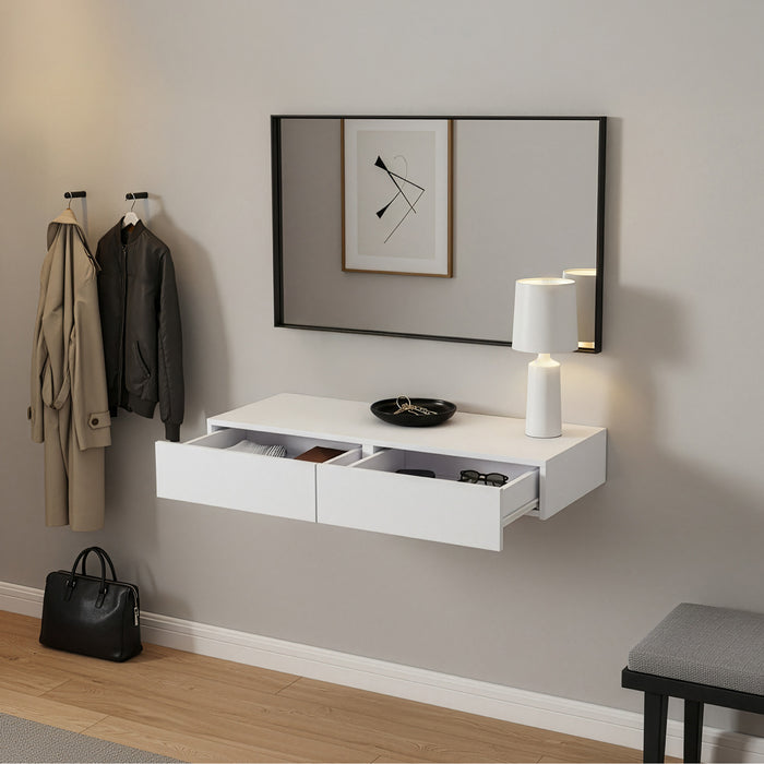 Mensola Karstula con 2 Cassetti Affiancati Comodino Sospeso 80 x 35 x 12 cm Bianco [en.casa]