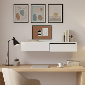 Mensola Karstula con 2 Cassetti Affiancati Comodino Sospeso 80 x 35 x 12 cm Bianco [en.casa]