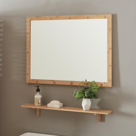 Set da Bagno Boksereys di Specchio da Parete 80 x 60 cm  e Mensola in Bambù - Naturale [en.casa]
