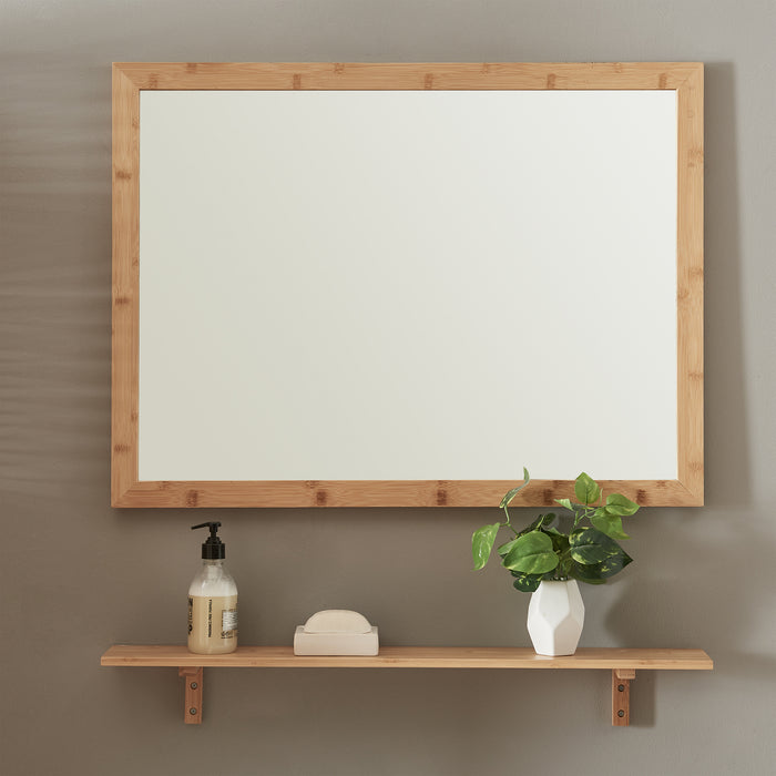 Set da Bagno Boksereys di Specchio da Parete 80 x 60 cm  e Mensola in Bambù - Naturale [en.casa]