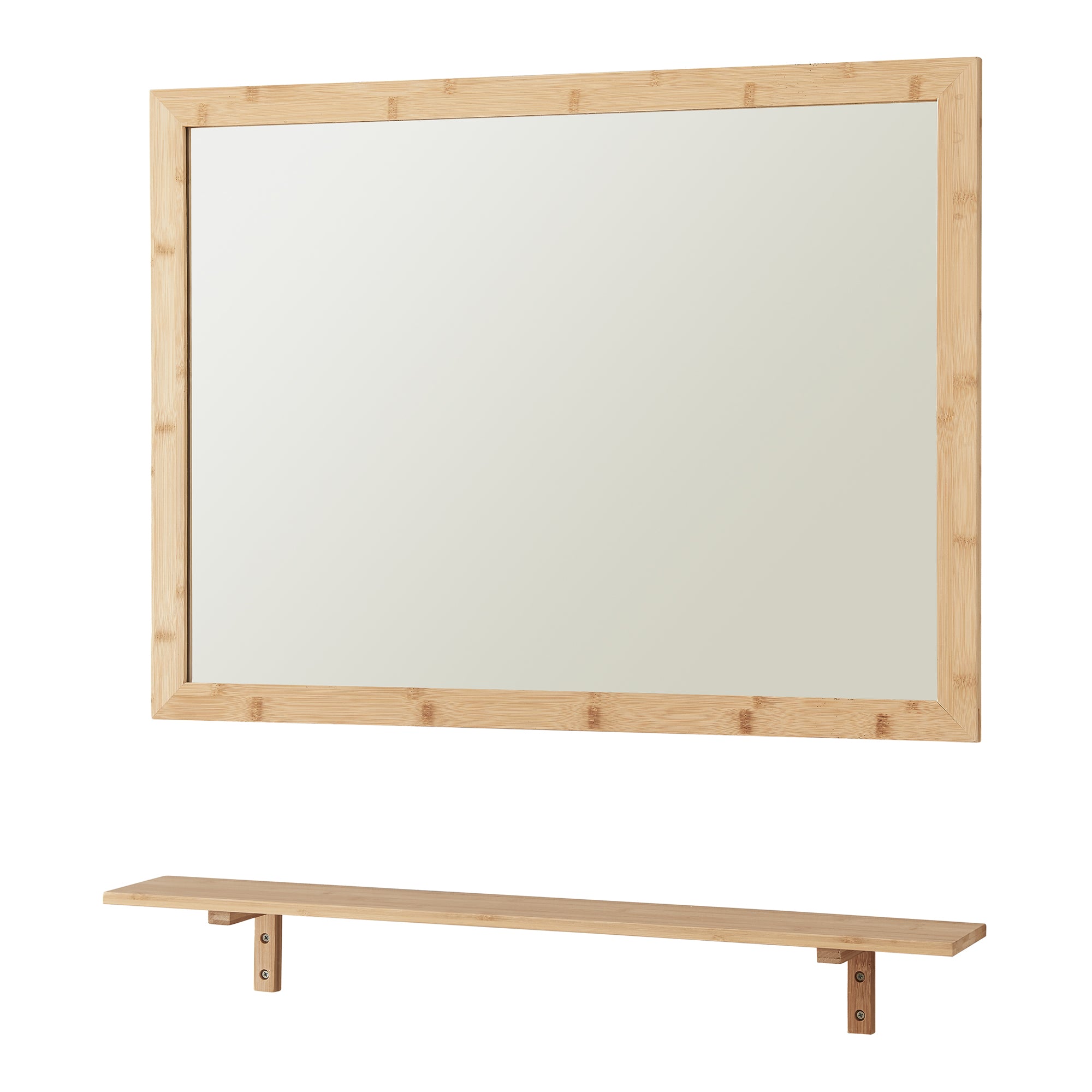 Set da Bagno Boksereys di Specchio da Parete 80 x 60 cm  e Mensola in Bambù - Naturale [en.casa]