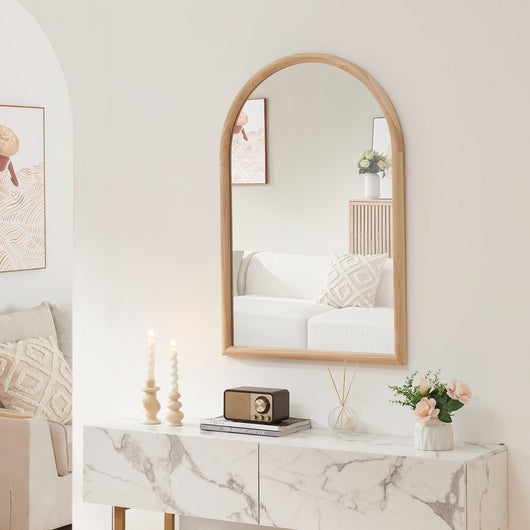 Specchio da Parete Podena con Cornice Arcuato 90x60 cm Legno Naturale [en.casa]