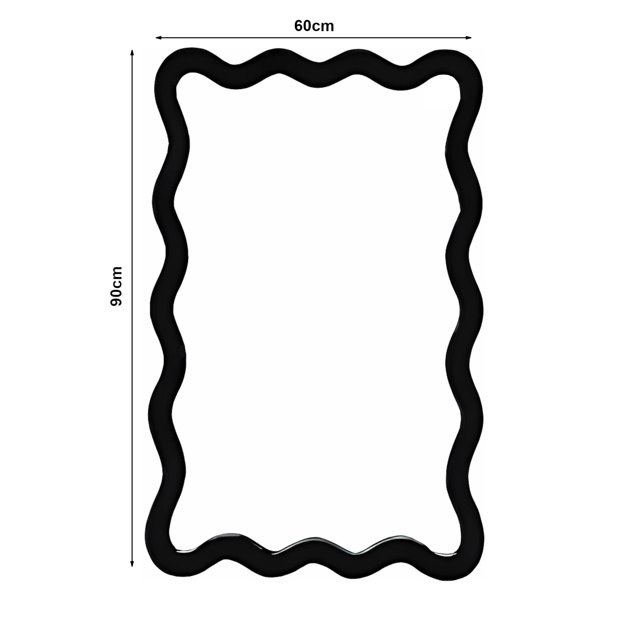 Specchio Ondulato da Parete Koster Montaggio Verticale e Orizzontale 90x60 cm Nero [en.casa]