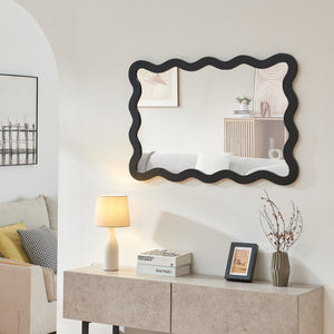 Specchio Ondulato da Parete Koster Montaggio Verticale e Orizzontale 90x60 cm Nero [en.casa]