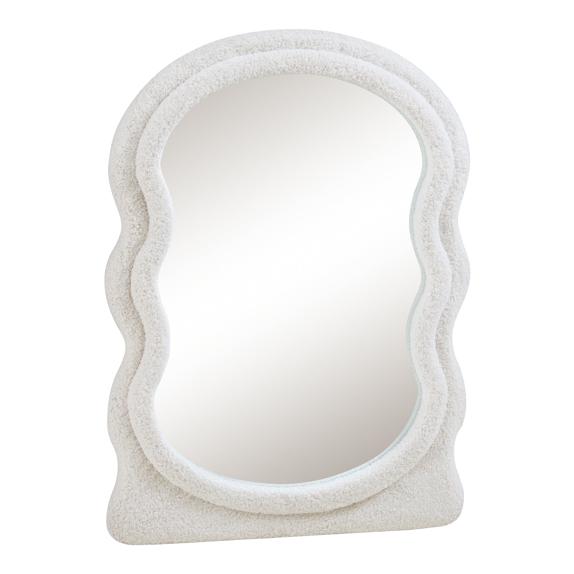 Specchio da Parete Brummen con Cornice in Peluche Morbida 80x60 cm Bianco [en.casa]