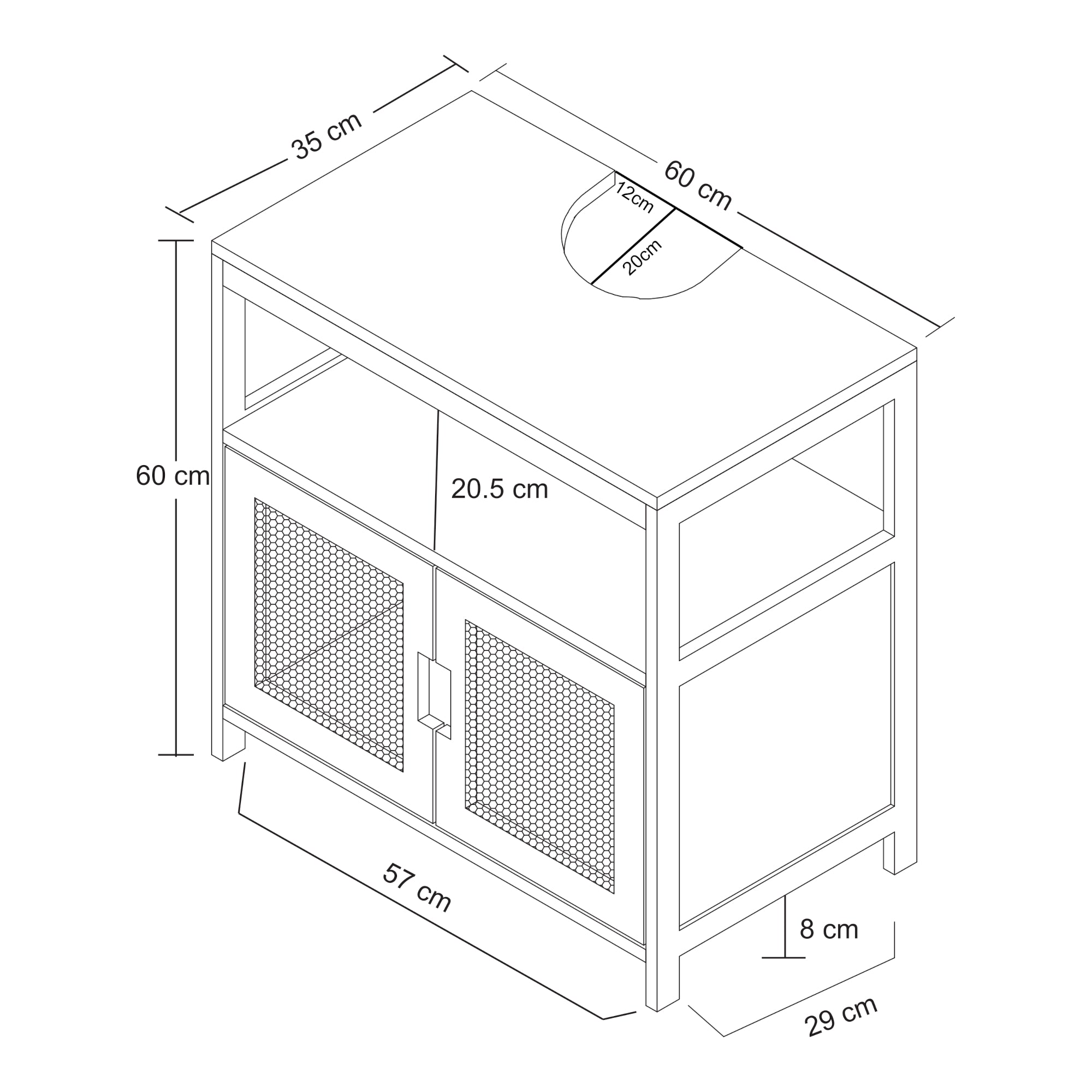Armadietto Sottolavabo Tervola con 2 Ante - Nero / Naturale [en.casa]