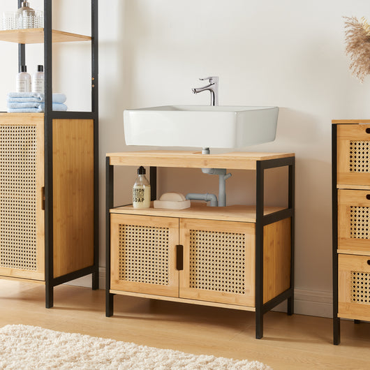 Armadietto Sottolavabo Tervola con 2 Ante - Nero / Naturale [en.casa]