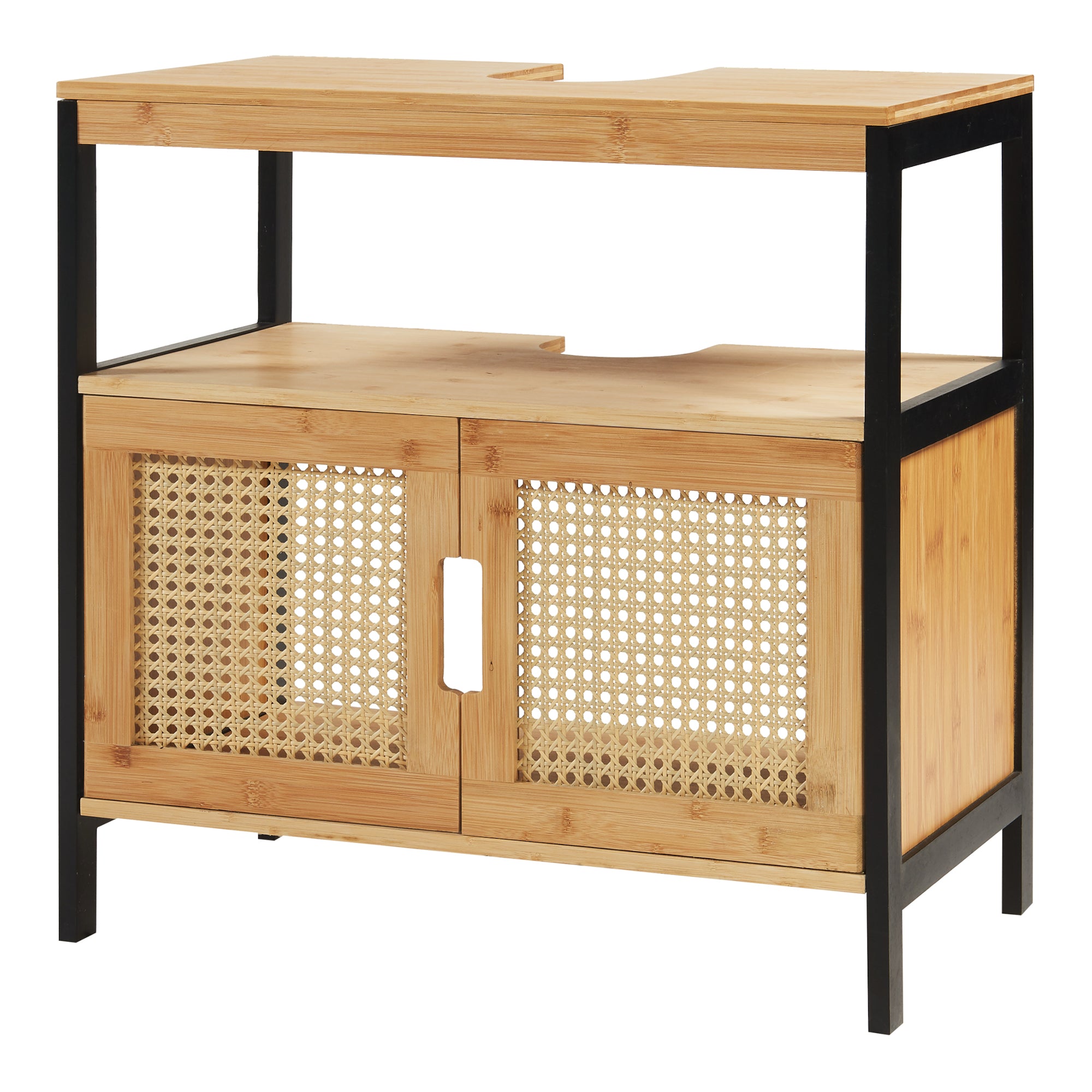 Armadietto Sottolavabo Tervola con 2 Ante - Nero / Naturale [en.casa]