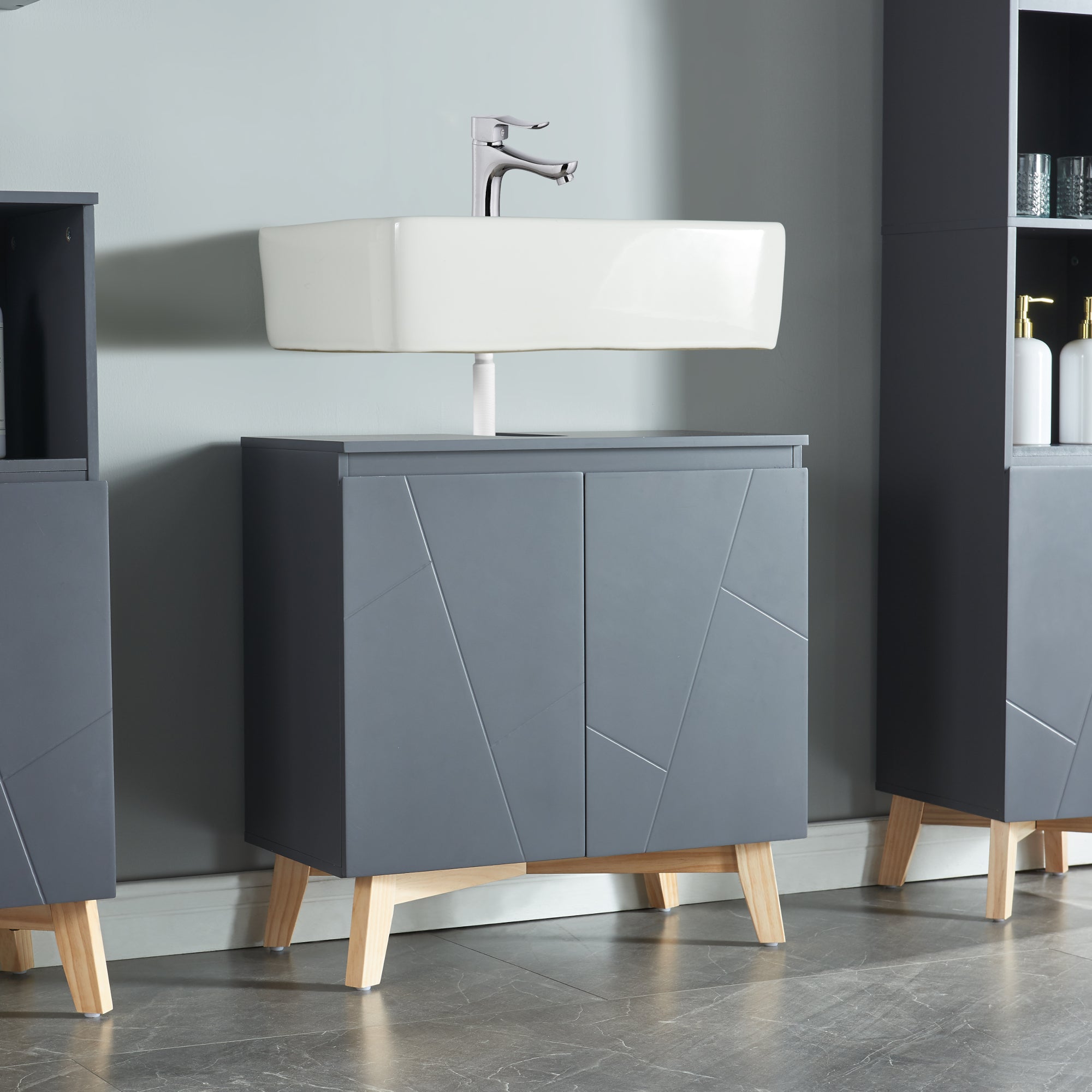 Armadio Sottolavabo Overath 60 x 60 x 30 cm Grigio [en.casa]