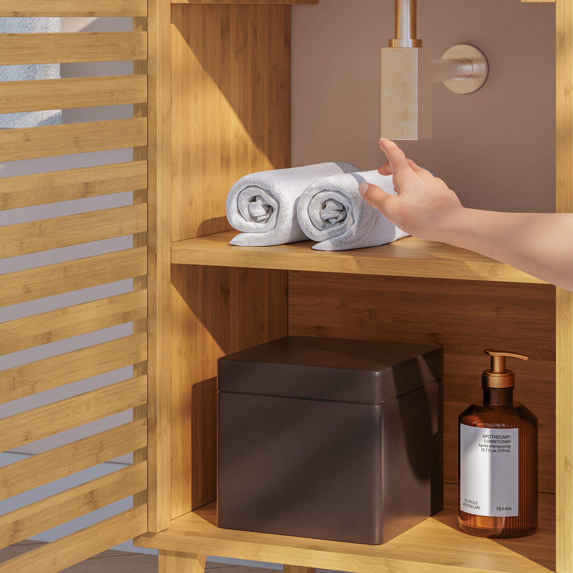 Armadio Sottolavabo Iveland in Bambù per Lavabo da Appoggio 60 x 40 x 30 cm [en.casa]