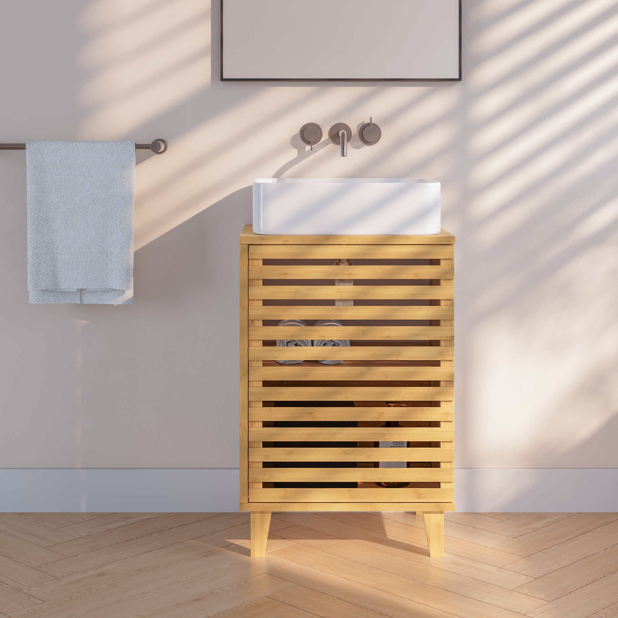 Armadio Sottolavabo Iveland in Bambù per Lavabo da Appoggio 60 x 40 x 30 cm [en.casa]