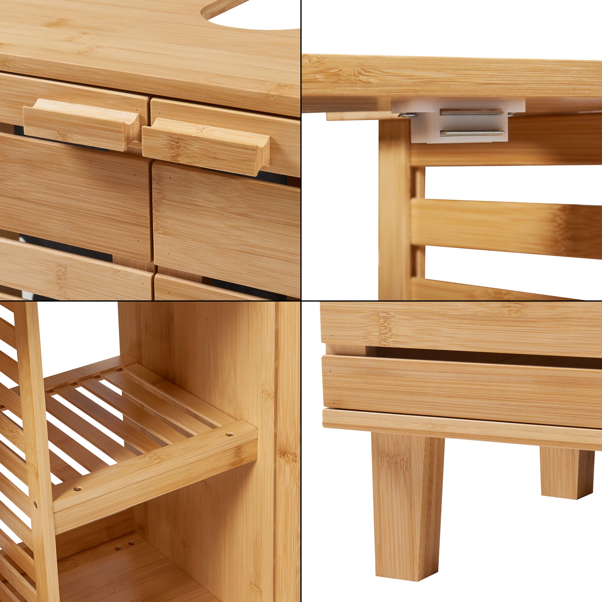 Mobile Sottolavabo da Bagno Epind con Scomparti Chiusi e Ripiano 60 x 66 x 30 cm - Bambù Naturale [en.casa]